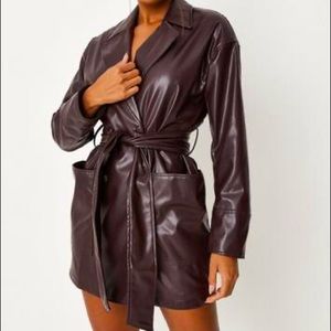 Carli Bybel Missguided Chocolate Leather Blazer Dress